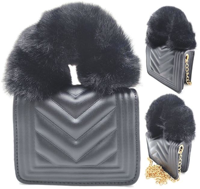 PU & Fake Fur Handle Bag