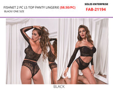 Load image into Gallery viewer, Fishnet 2 PC LS Top Panty Lingerie  - FAB
