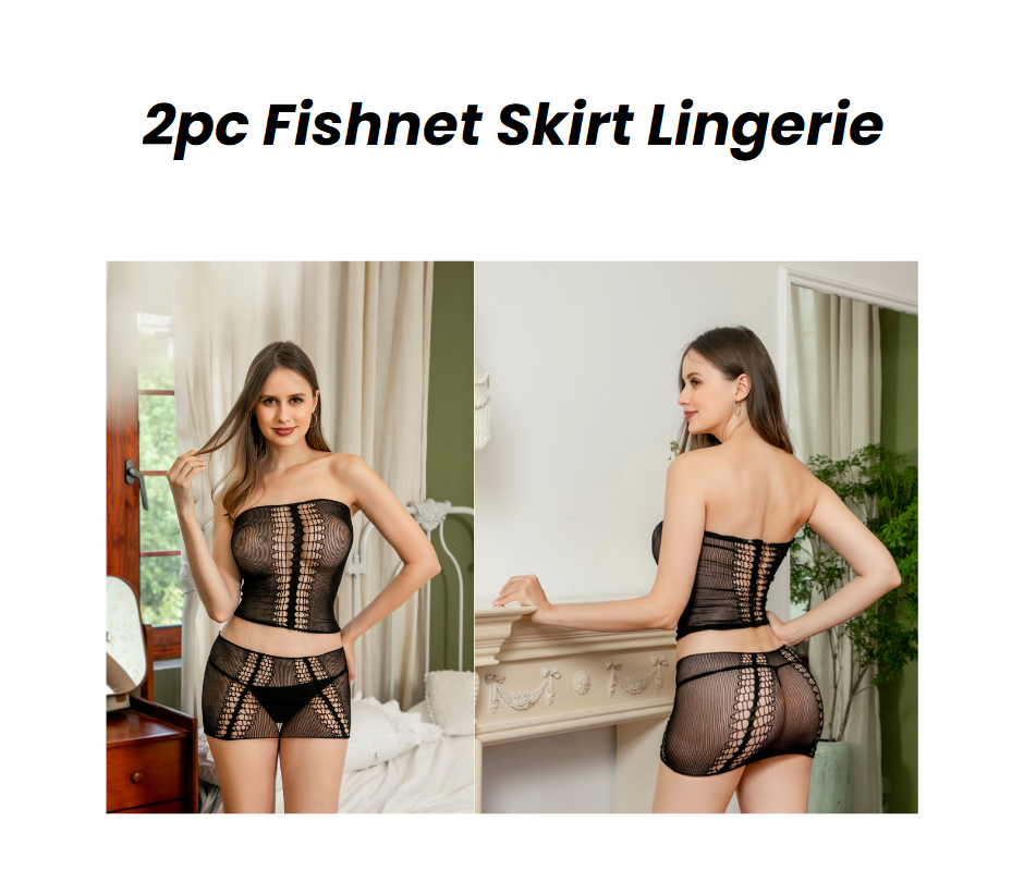 2pc Fishnet Skirt Lingerie - FAB